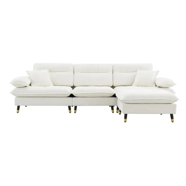 L Shaped Convertible Sectional Sofa 4 Seat Tufted Couch Set With Two Tone Adjust Legs Cloud Movable Ottoman