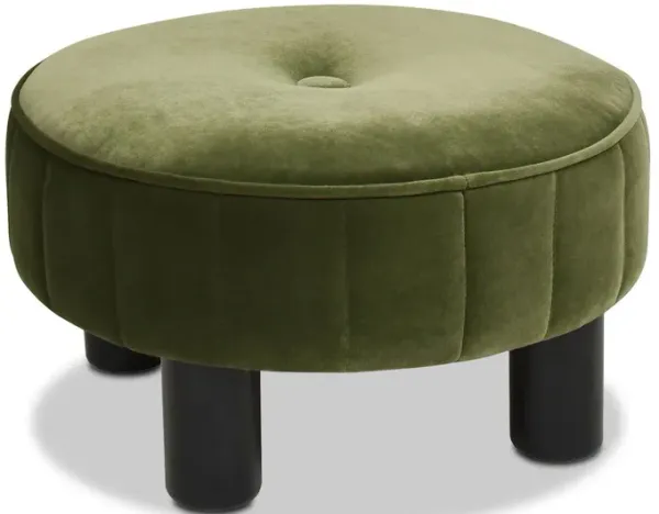 Riley - Round Footstool Ottoman - Olive Green