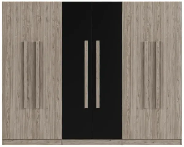 6 Doors Wardrobe Storage For Bedroom, With 2 Drawers Inside - Black / Nature