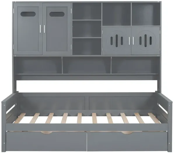 Daybed With All-In-One Cabinet And Shelf