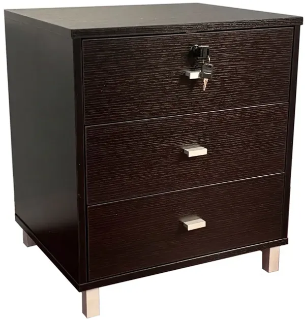 3 Drawer Nightstand Locking Top Drawer Metal Drawer Glides Metal Bar Handles