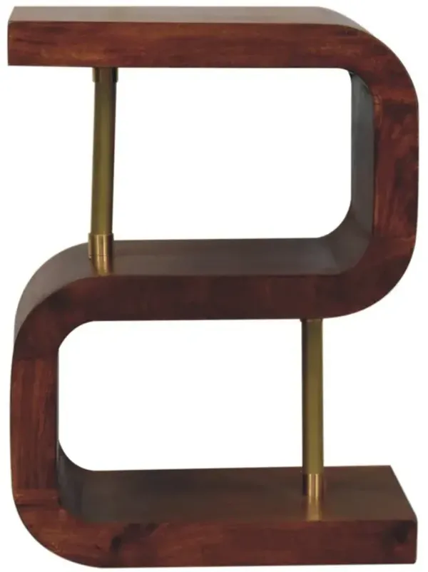 S Curve Brass Bedside Table - Dark Brown