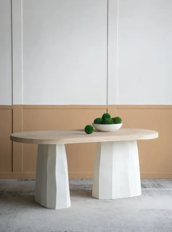 Decorative Dining Table With Top And Magnesium Base - Brown White