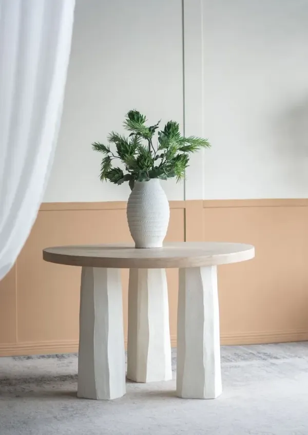 Decorative Dining Table With Wooden Top And Magnesium Base - Brown White