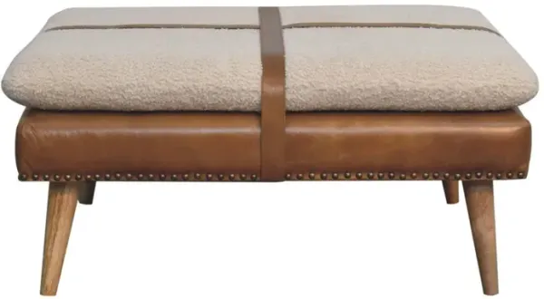 Buffalo - Large Square Hide Leather Footstool - Brown