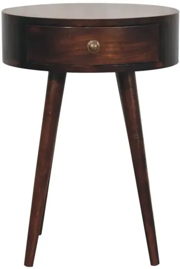 Nordic Circular Shaped Bedside Table - Walnut