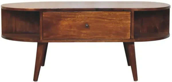 Oval Coffee Table With 1 Drawer - Chestnut