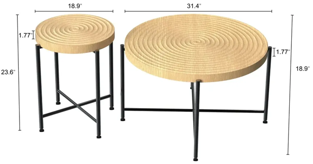 Coffee And End Table Set Waterproof Cover, Distressed Cylindrical Design, Legs Classic Rustic Charm (Set of 2)