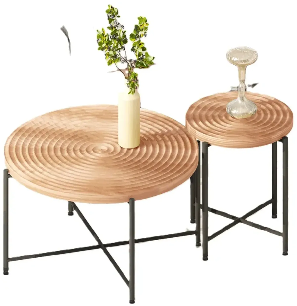 Coffee And End Table Set Waterproof Cover, Distressed Cylindrical Design, Legs Classic Rustic Charm (Set of 2)