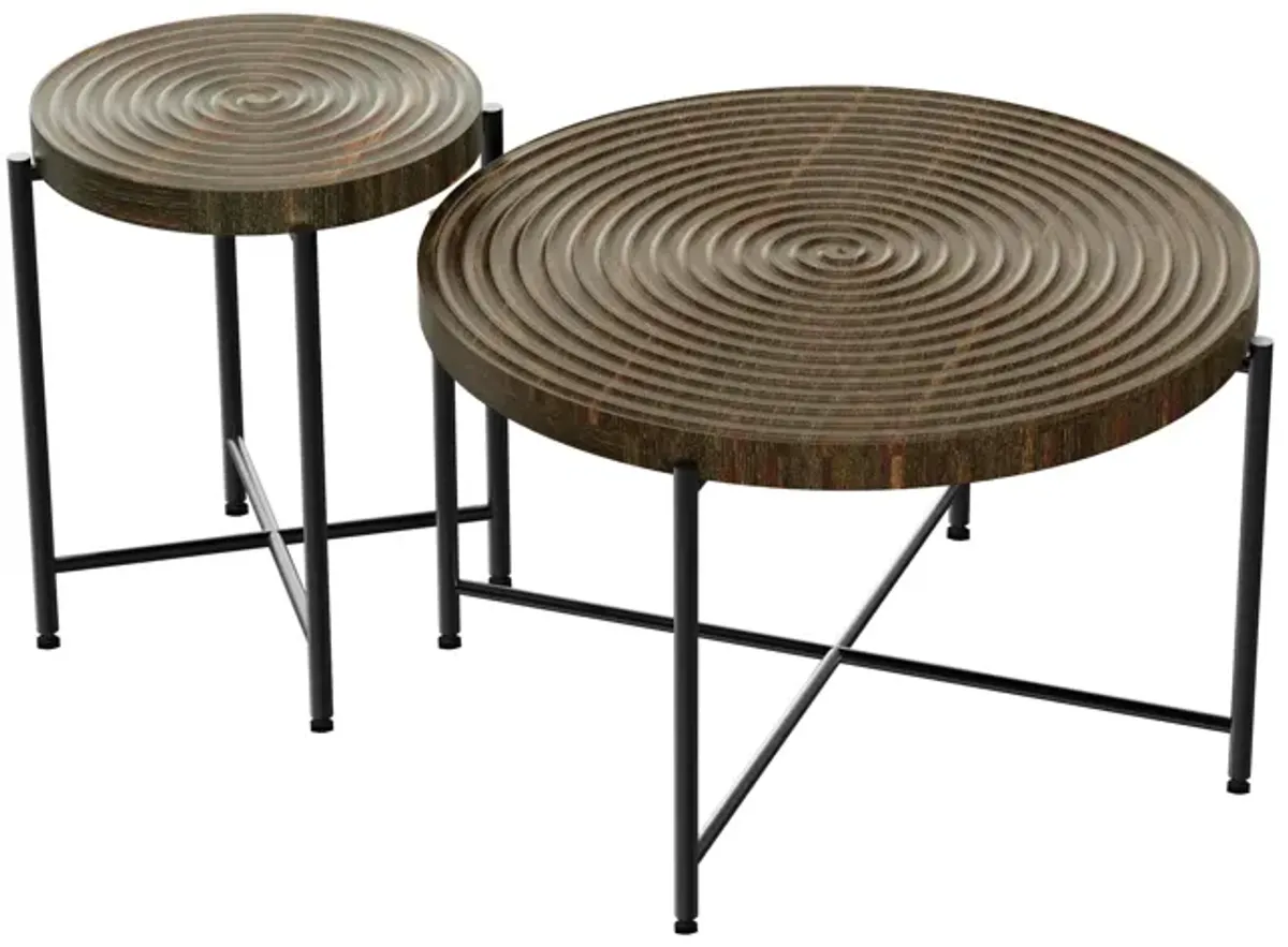 Coffee And End Table Set Waterproof Cover, Distressed Cylindrical Design, Legs Classic Rustic Charm (Set of 2)