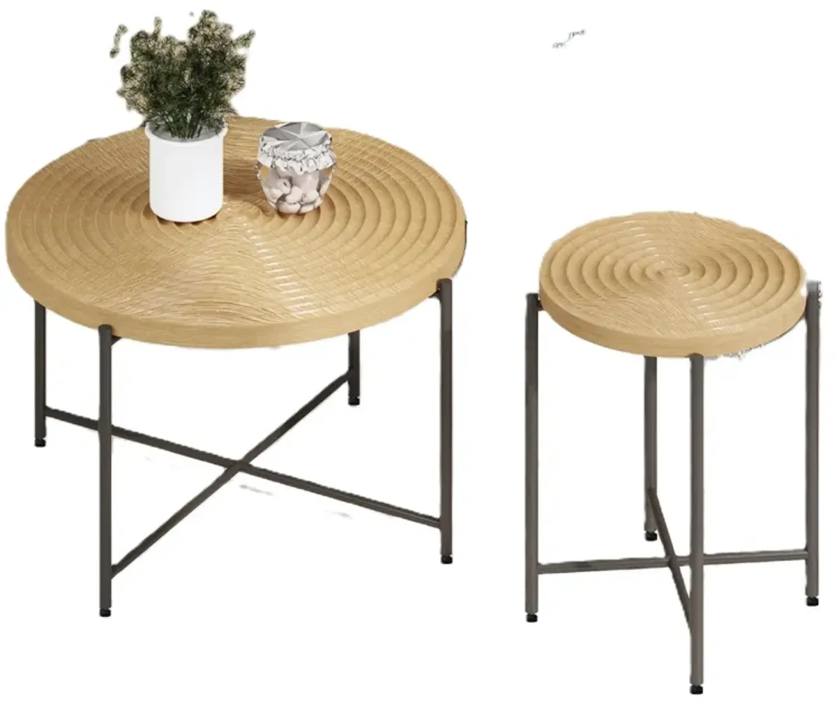 Coffee And End Table Set Waterproof Cover, Distressed Cylindrical Design, Legs Classic Rustic Charm (Set of 2)