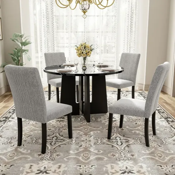 5 Piece Round Dining Table Set, Modern Table And 4 Upholstered Chairs For Dining Room