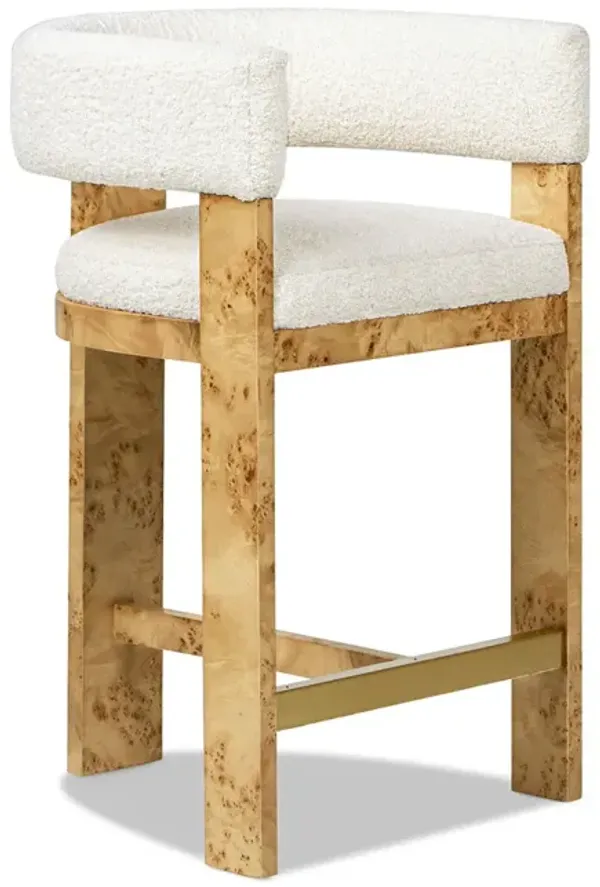 Vavona - Burl Upholstered Barrel Back Counter Height Bar Stool - Polar Off White