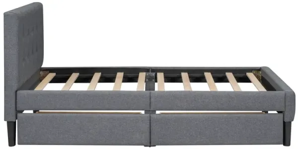 Twin Size Upholstered Platform Bed With 2 Drawers - Gray