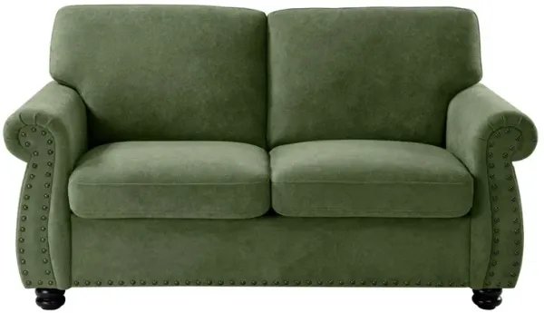 Soft Loveseat, Upholstered 2 Seater Couch, Loose Back Cushions And Turned Legs