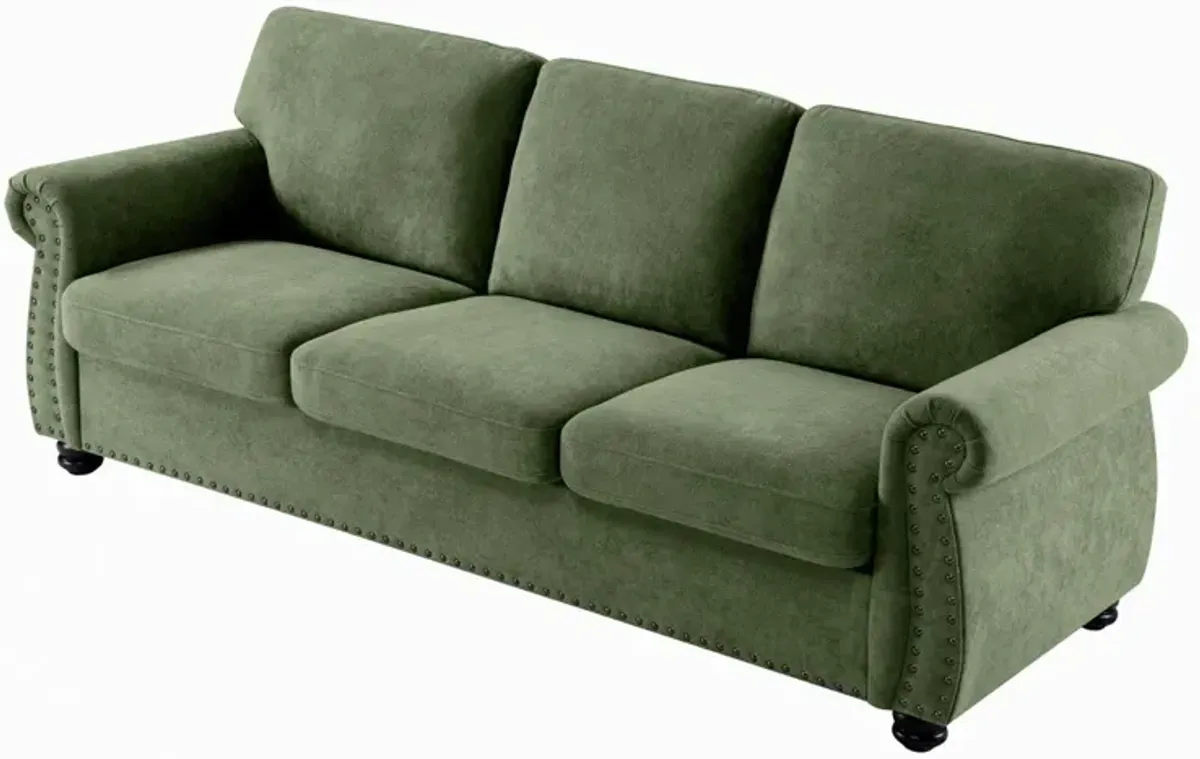 Soft Sofa, Upholstered 3 Seater Couch With High Density Foam, Loose Back Cushions And Turned Legs