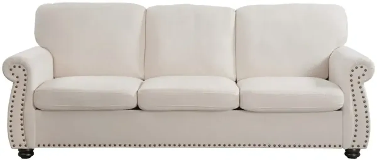 Soft Sofa, Upholstered 3 Seater Couch With High Density Foam, Loose Back Cushions And Turned Legs