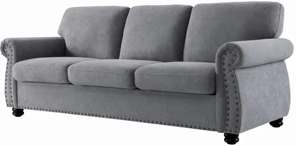 Soft Sofa, Upholstered 3 Seater Couch With High Density Foam, Loose Back Cushions And Turned Legs