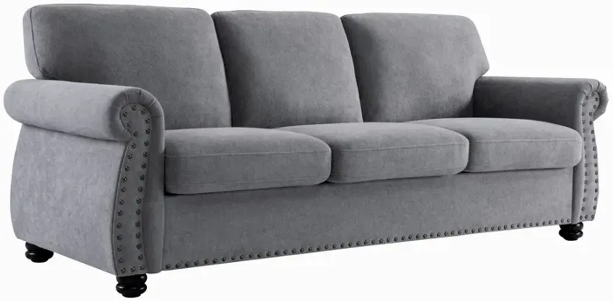 Soft Sofa, Upholstered 3 Seater Couch With High Density Foam, Loose Back Cushions And Turned Legs