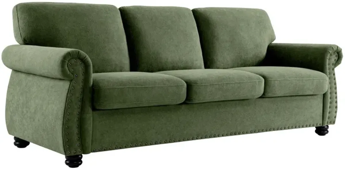 Soft Sofa, Upholstered 3 Seater Couch With High Density Foam, Loose Back Cushions And Turned Legs