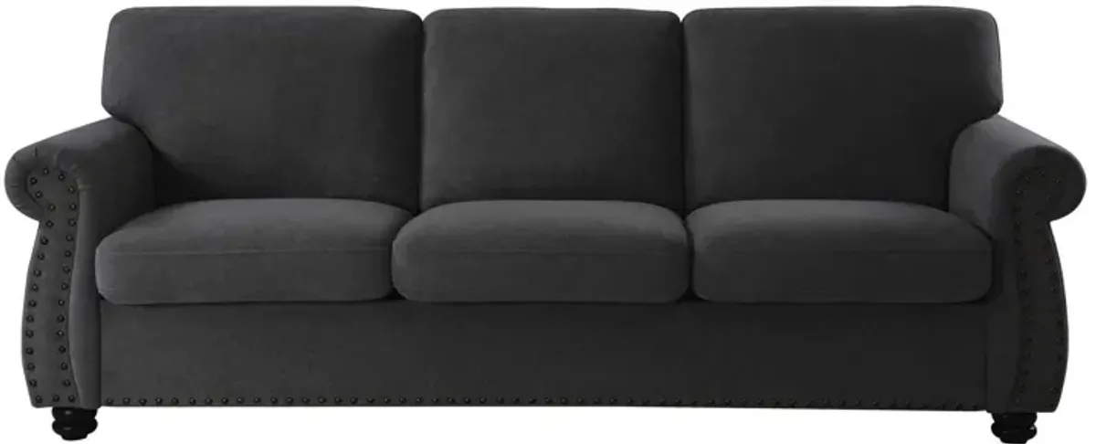 Soft Sofa, Upholstered 3 Seater Couch With High Density Foam, Loose Back Cushions And Turned Legs