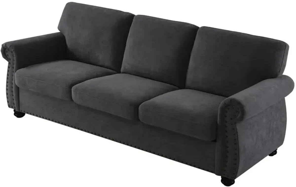 Soft Sofa, Upholstered 3 Seater Couch With High Density Foam, Loose Back Cushions And Turned Legs