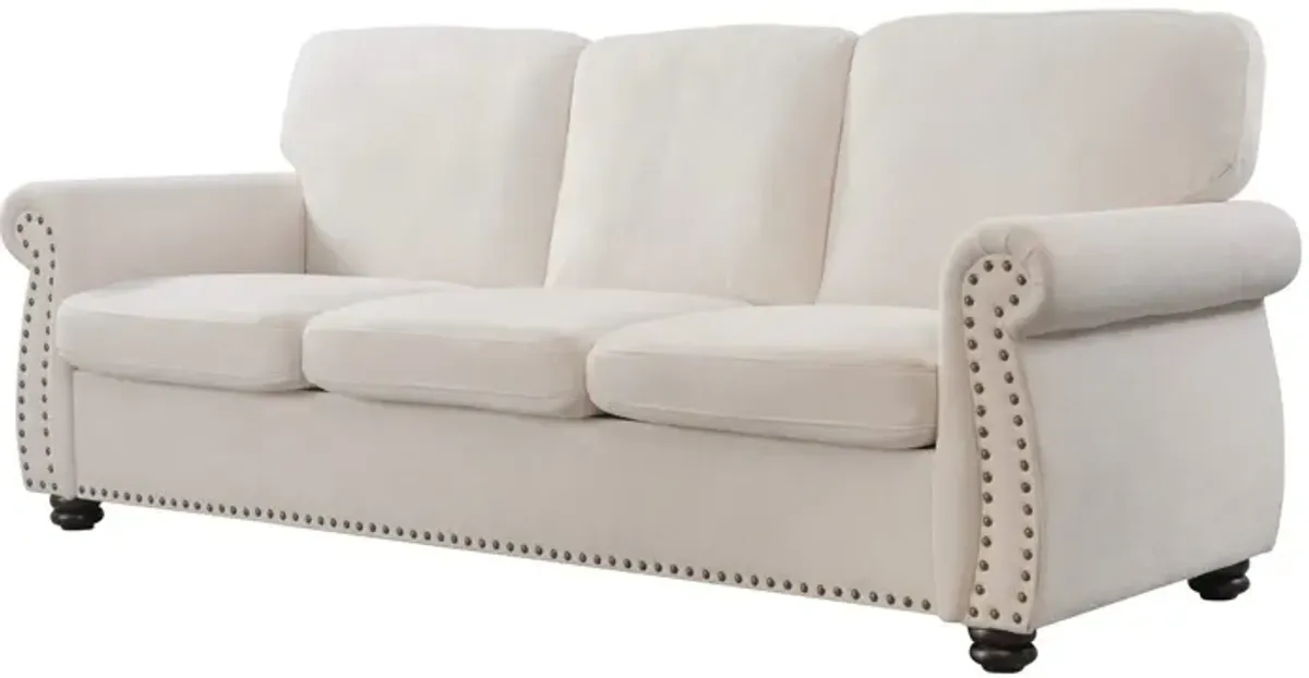 Soft Sofa, Upholstered 3 Seater Couch With High Density Foam, Loose Back Cushions And Turned Legs