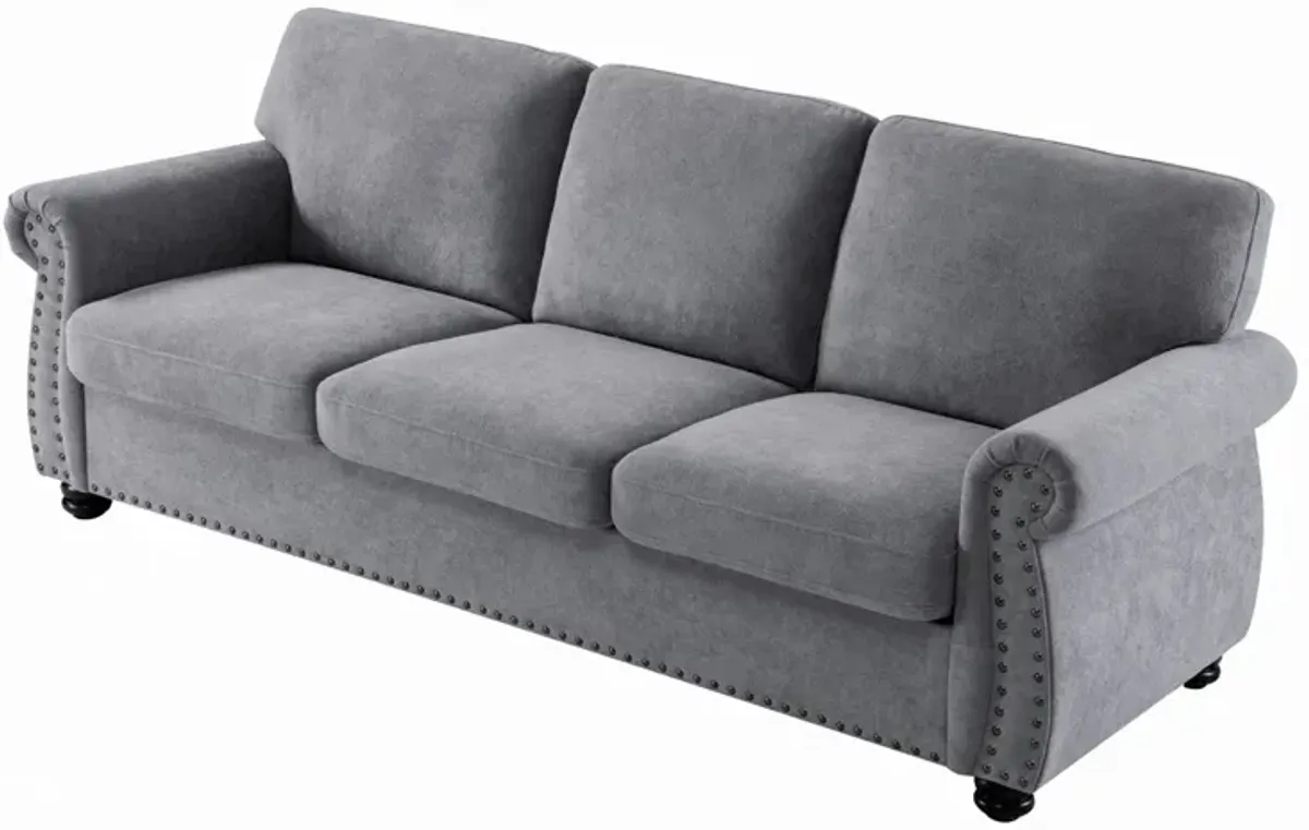 Soft Sofa, Upholstered 3 Seater Couch With High Density Foam, Loose Back Cushions And Turned Legs