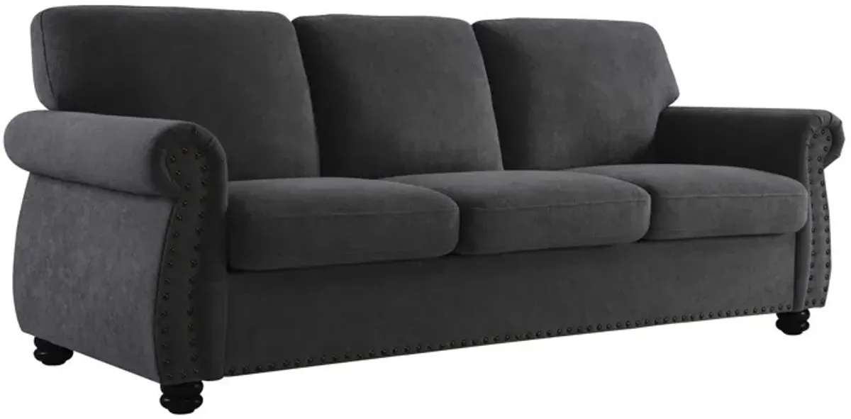 Soft Sofa, Upholstered 3 Seater Couch With High Density Foam, Loose Back Cushions And Turned Legs