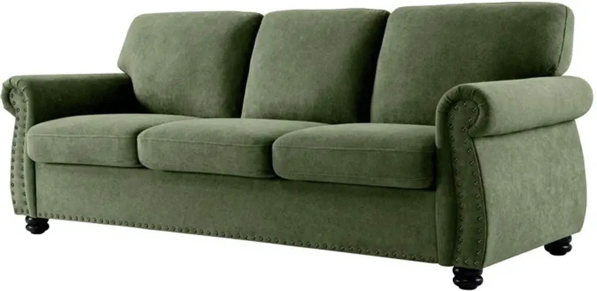 Soft Sofa, Upholstered 3 Seater Couch With High Density Foam, Loose Back Cushions And Turned Legs