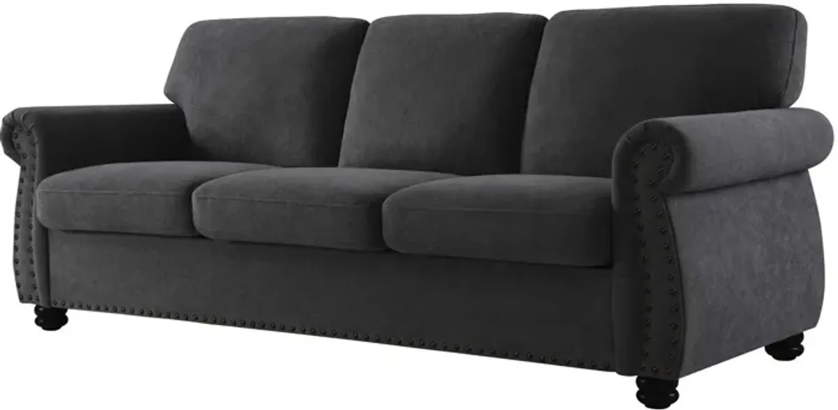 Soft Sofa, Upholstered 3 Seater Couch With High Density Foam, Loose Back Cushions And Turned Legs