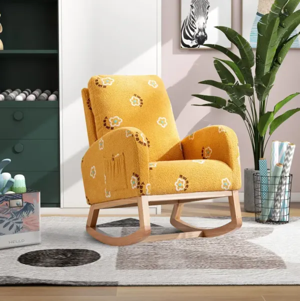 Modern Accent Rocker Armchair With Side Pocket, Upholstered High Back