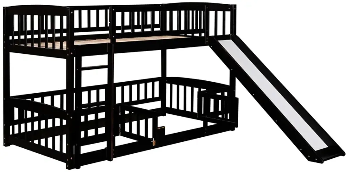 Low Bunk Bed With Slide, Fence And Ladder