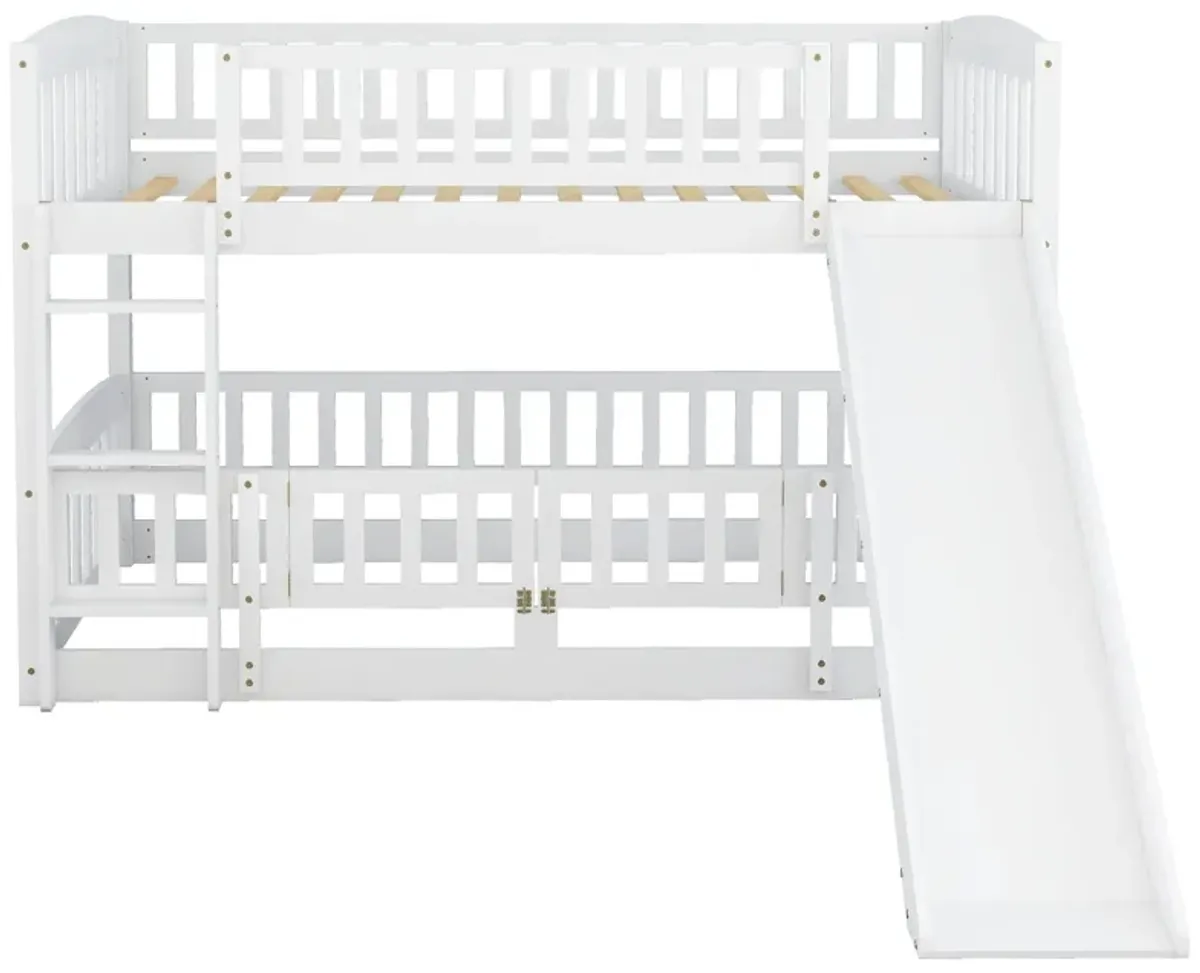 Low Bunk Bed With Slide, Fence And Ladder