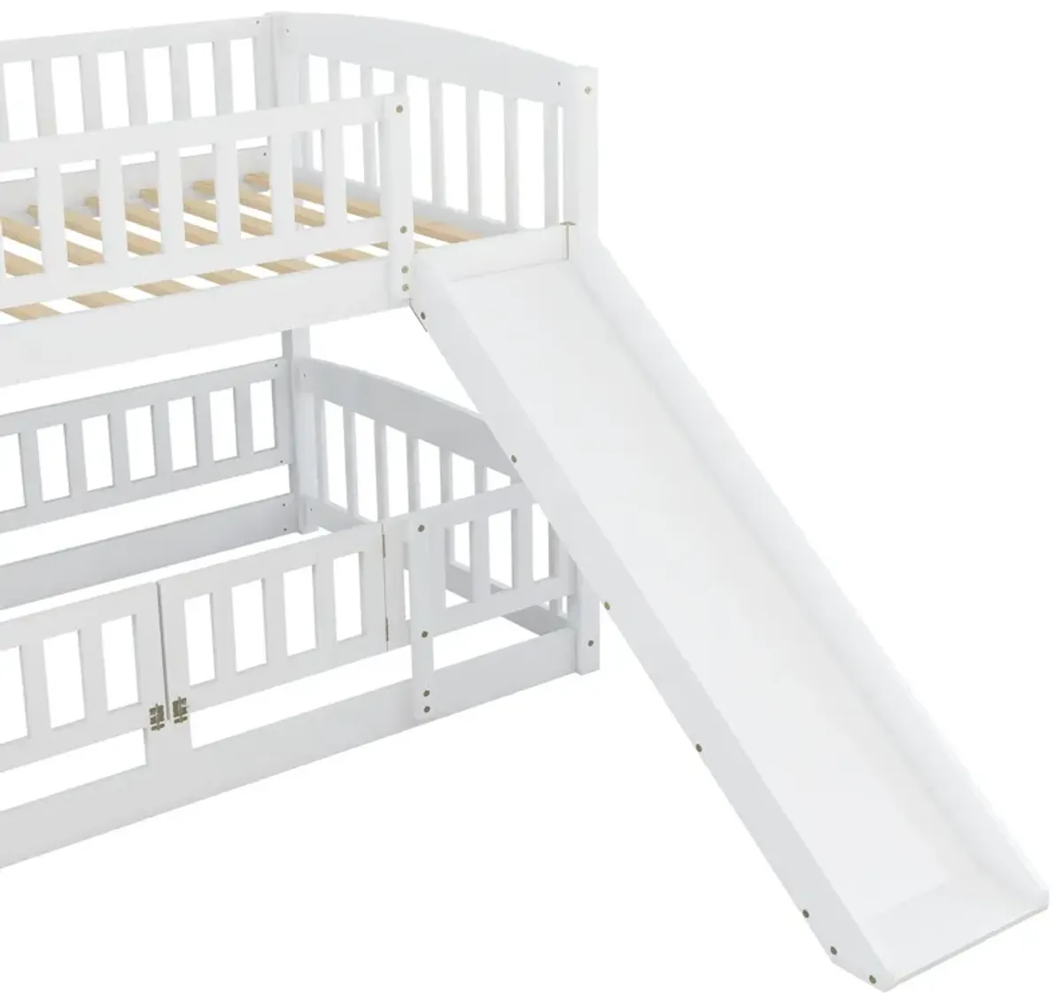 Low Bunk Bed With Slide, Fence And Ladder