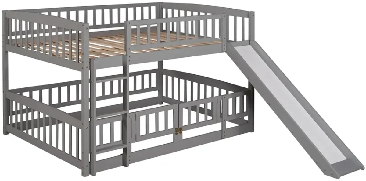 Low Bunk Bed With Slide, Fence And Ladder