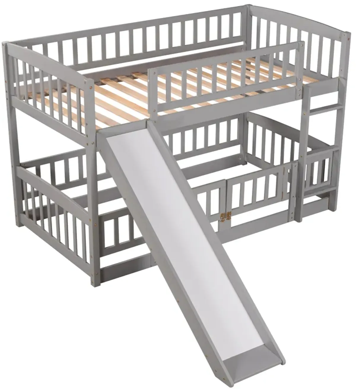 Low Bunk Bed With Slide, Fence And Ladder