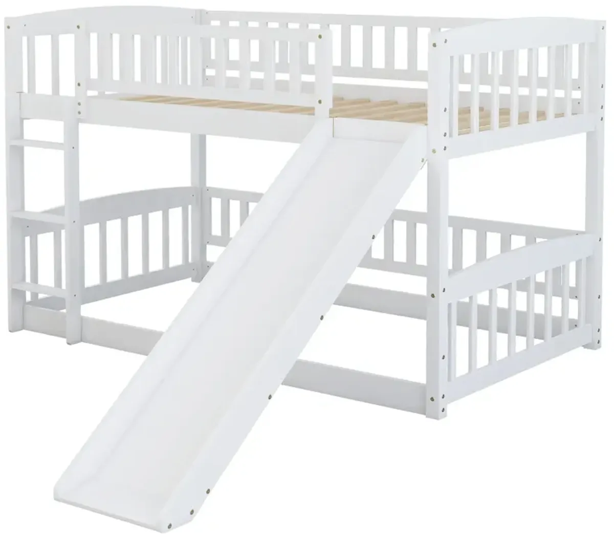 Low Bunk Bed With Slide, Fence And Ladder