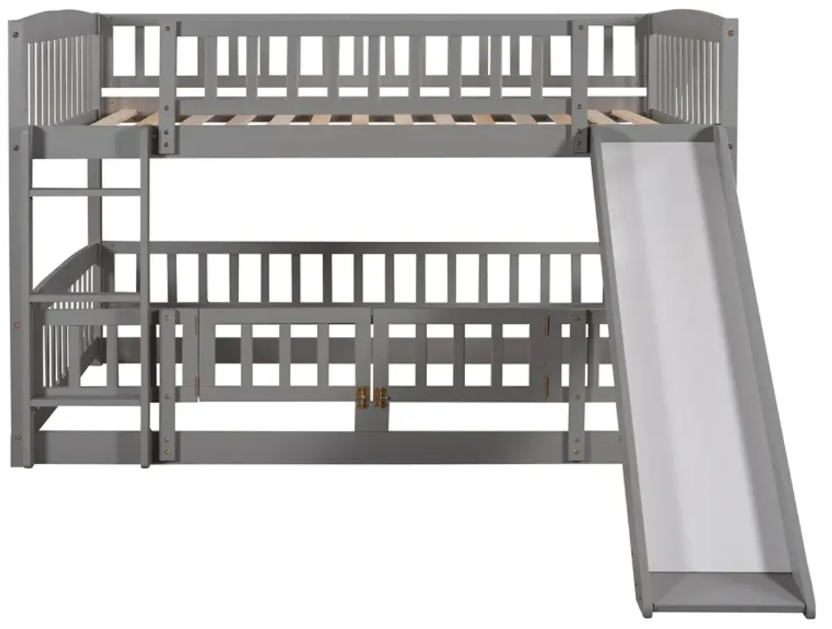 Low Bunk Bed With Slide, Fence And Ladder