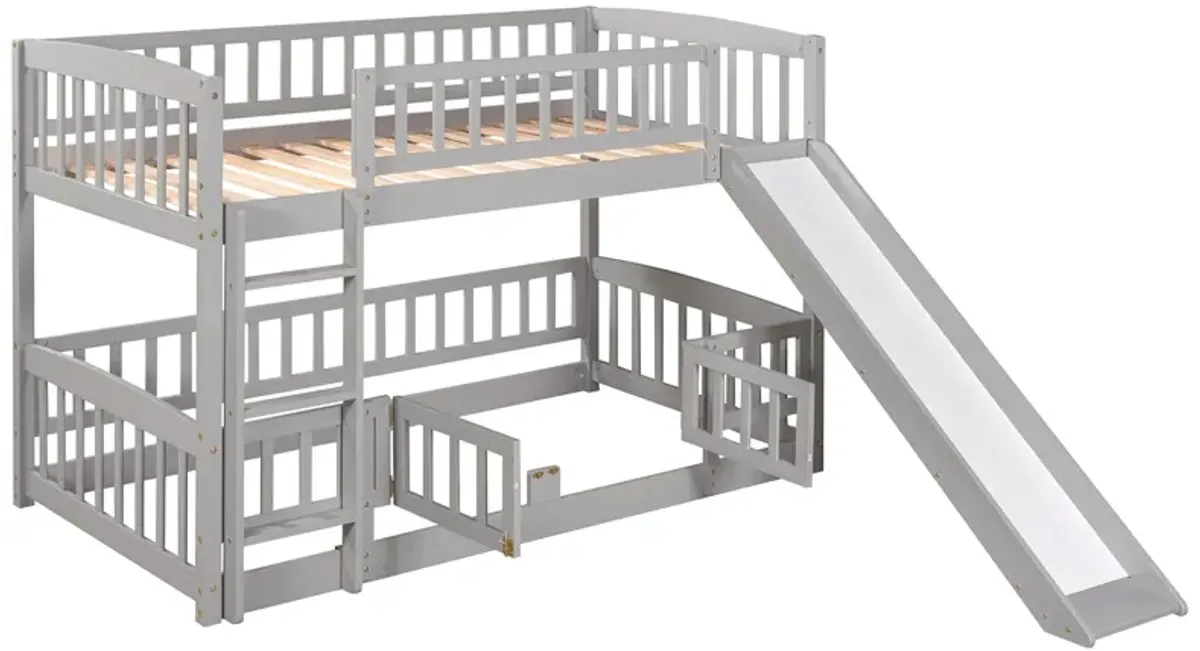 Low Bunk Bed With Slide, Fence And Ladder