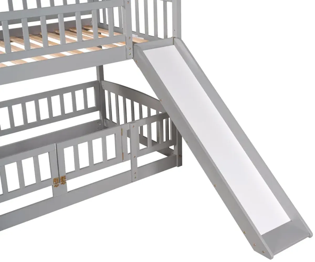 Low Bunk Bed With Slide, Fence And Ladder