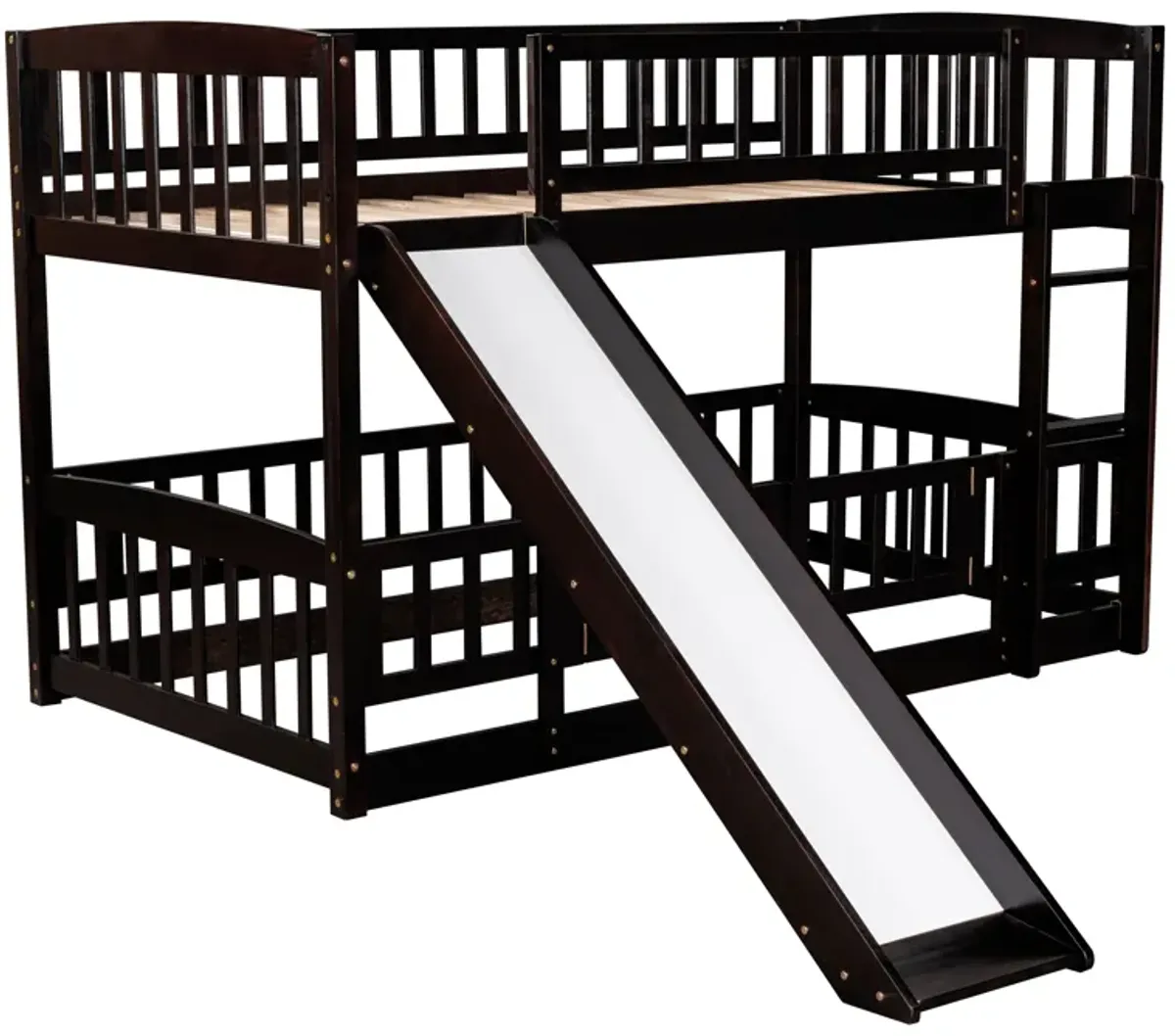 Low Bunk Bed With Slide, Fence And Ladder