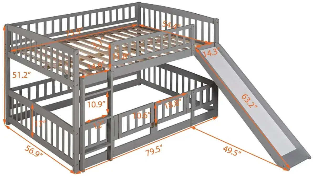 Low Bunk Bed With Slide, Fence And Ladder