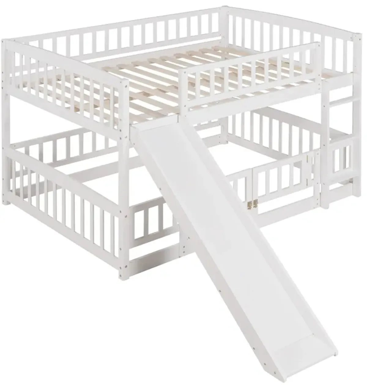 Low Bunk Bed With Slide, Fence And Ladder
