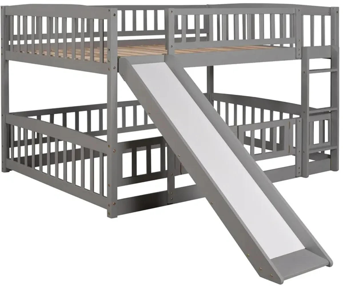 Low Bunk Bed With Slide, Fence And Ladder
