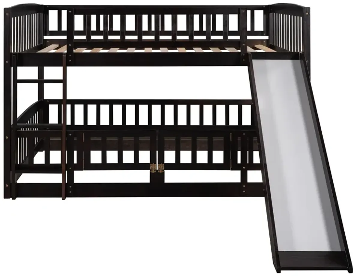 Low Bunk Bed With Slide, Fence And Ladder