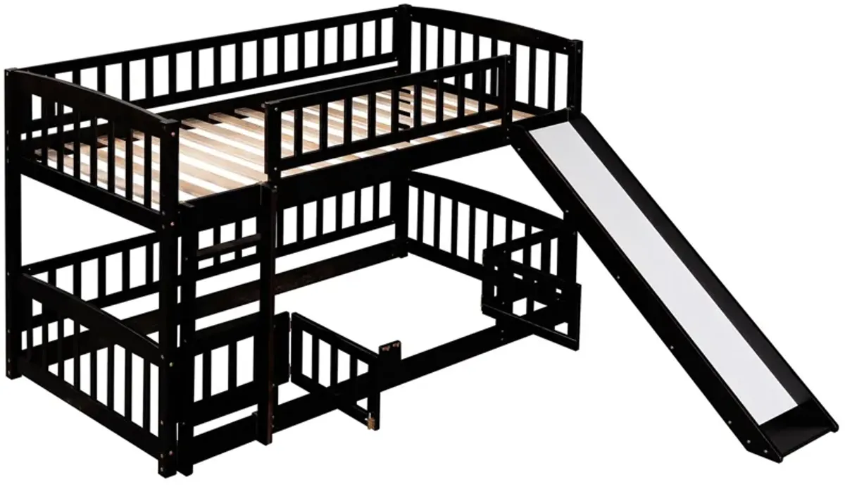 Low Bunk Bed With Slide, Fence And Ladder