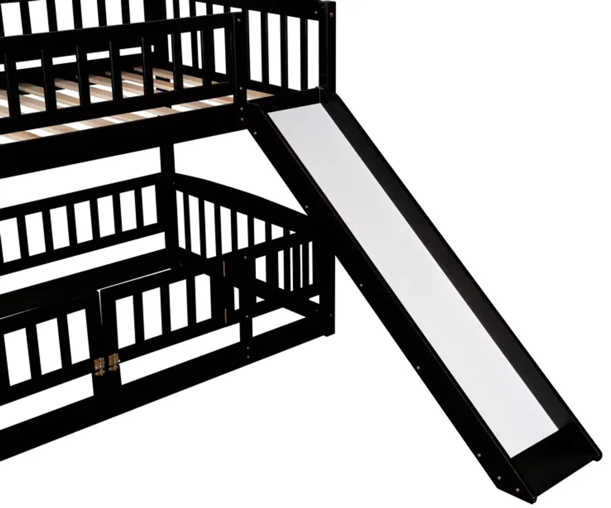Low Bunk Bed With Slide, Fence And Ladder