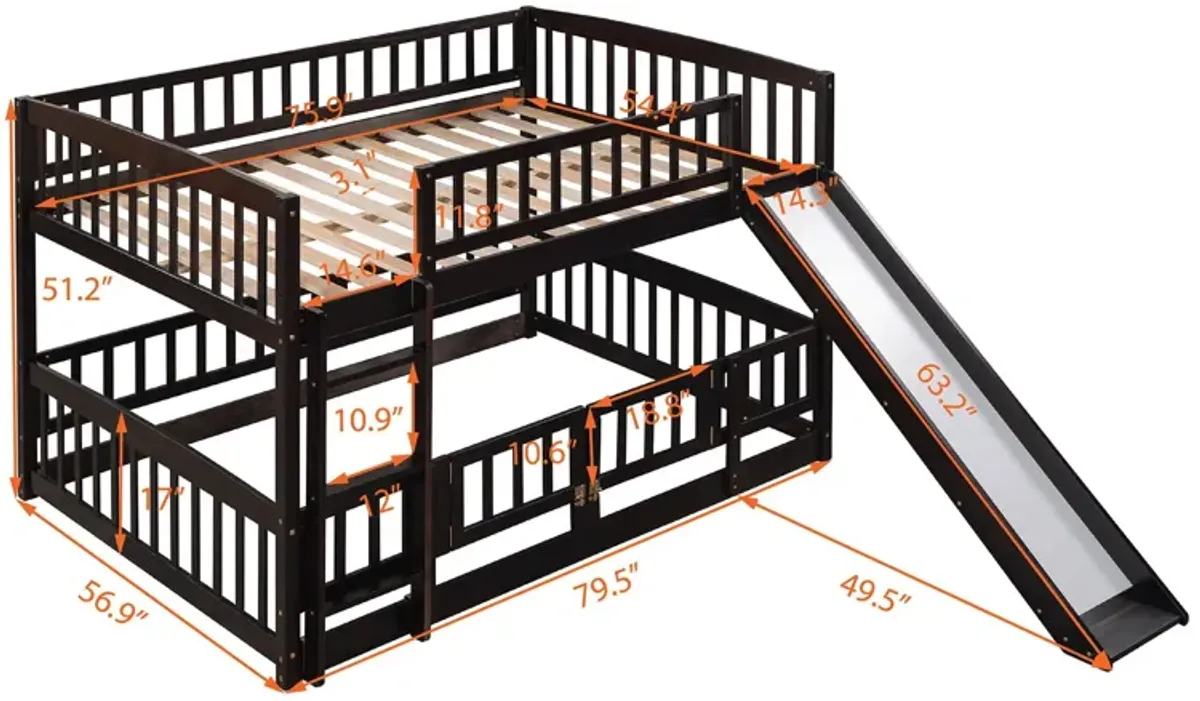Low Bunk Bed With Slide, Fence And Ladder