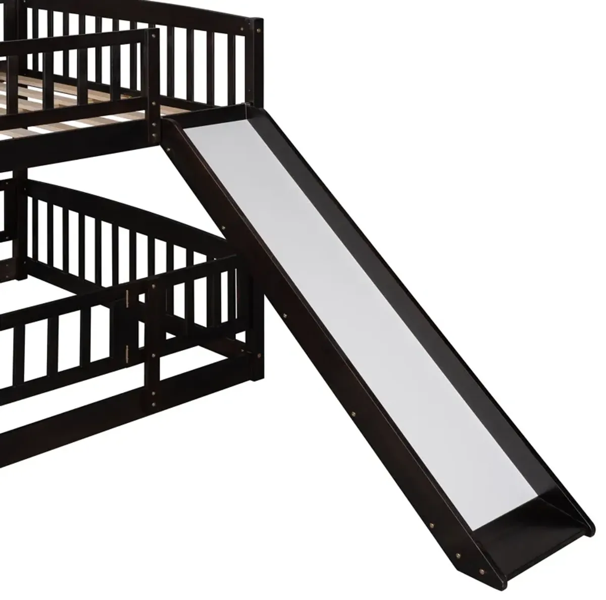 Low Bunk Bed With Slide, Fence And Ladder